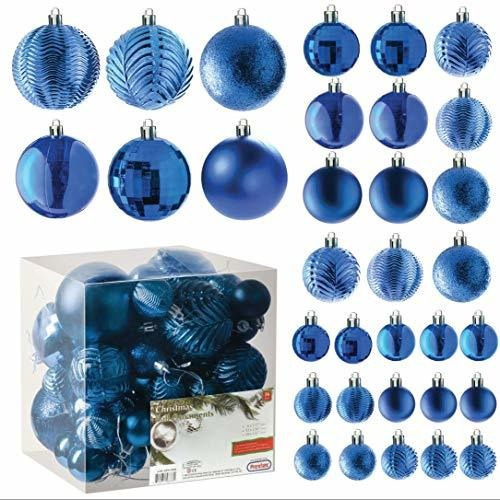 Bolas Para Arbol De Navidad X36u.- 4/6/8cm- Azul