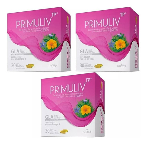 Kit 3 Primuliv Tp Óleo De Borragem, Prímula, Linhaça, 30cap