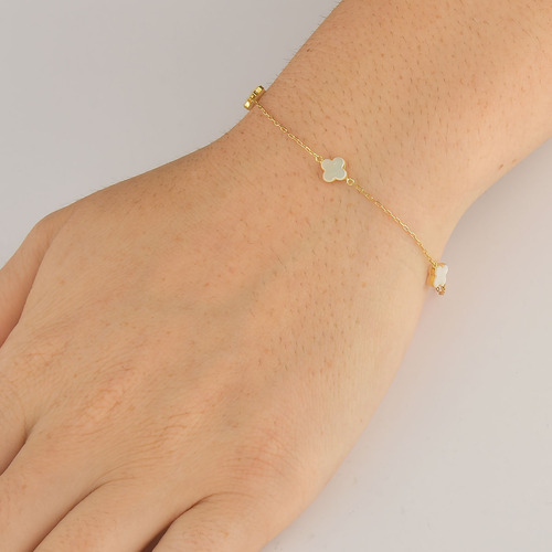 Pulseira Feminina De Ouro 18k Trevos Com 6mm E 18cm Comprimento 18 cm Cor Madrepérola Diâmetro 18 cm