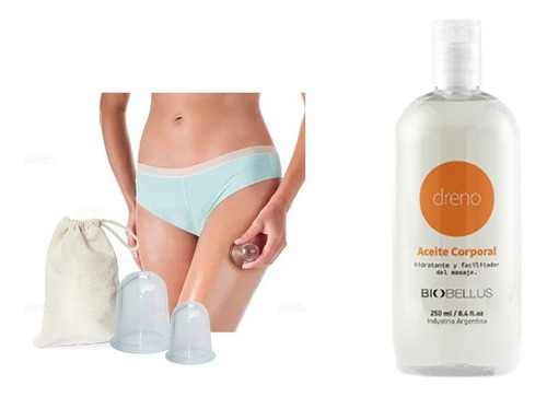 Kit Ventosas Silicona + Aceite Masaje Corporal Celulitis 