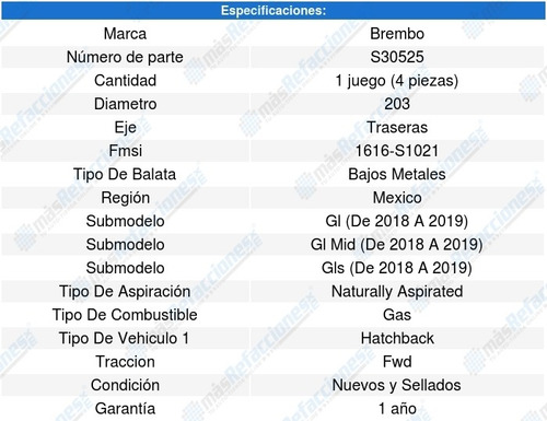1 Juego Balatas Tambor Traseras Grand I10 1.2l L4 18-19