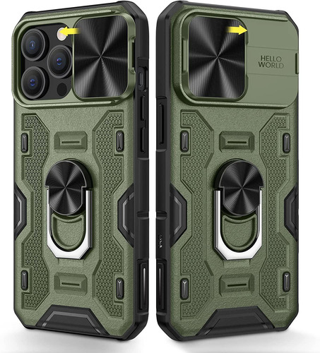 Funda Para iPhone 14 Pro Max Army Magnetico C/anillo Verde