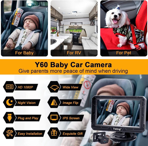 Espejo Cámara De Coche Para Bebé Hd 1080p Rotación 360°
