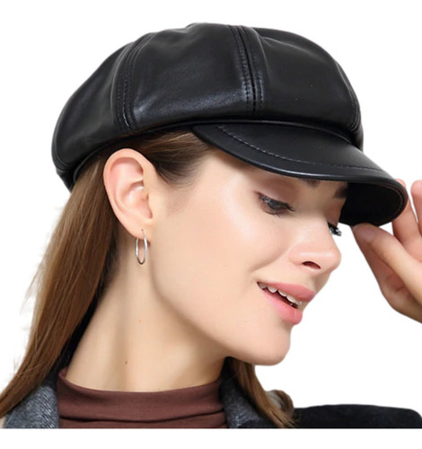 Boina Chapeu Gorro Feminina E Mas Napa Couro Vintage Preta