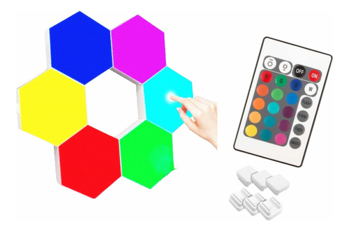 Luz Led Modular Rgb Hexagonal Touch Control Remoto 6 Piezas