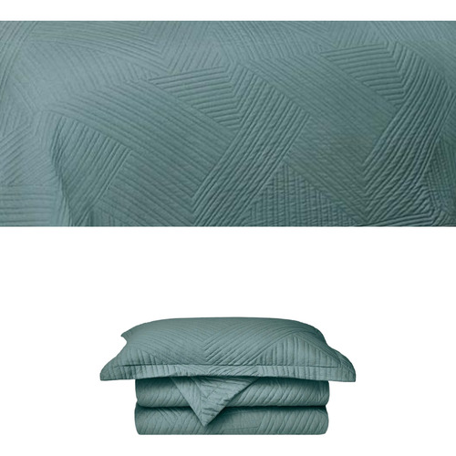 Kit Colcha Cobre Leito Casal Virtuos 3 Peças Camesa Verde Lisa