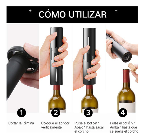 Sacacorchos Eléctrico 6 En 1 Automático Con Accesorios Acero