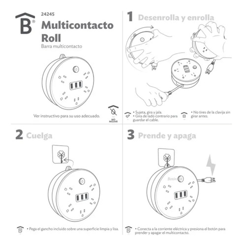 Multi Contacto Roll Betterware 5 Enchufes Y 3 Puerto Usb Blanco