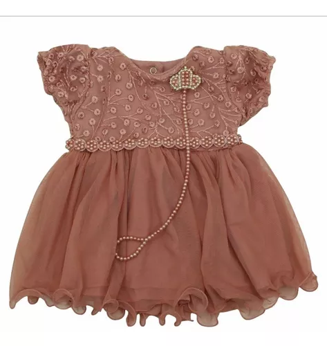 Vestido Infantil Princesa Marrom e Rosa