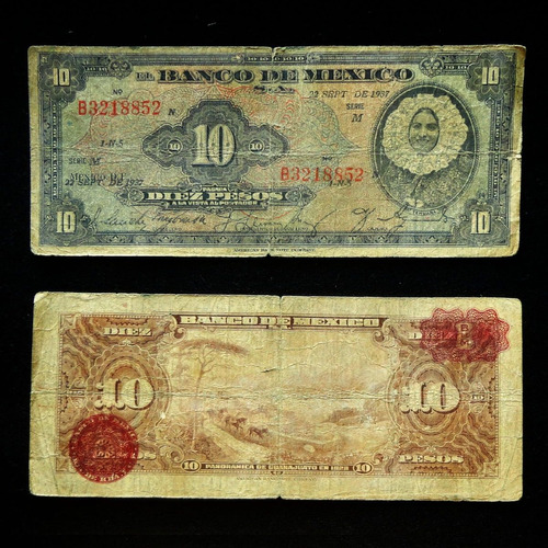 Billete 10 Pesos 1937 Tehuana Letra Gotica Chica Primer Fech