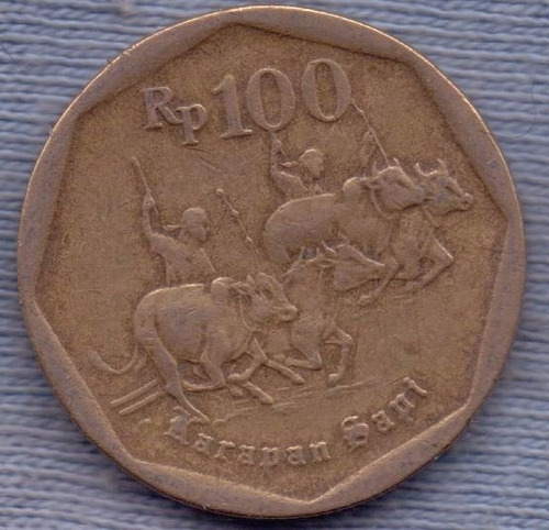 Indonesia 100 Rupiah 1991 * Carreras De Bufalo *