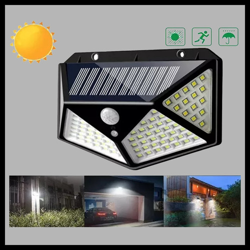 Aplique Reflector Solar Led Panel Recargable 100 Exterior