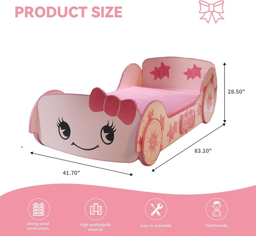 Base De Cama Hmfule Individual C/ Forma De Carro Rosa