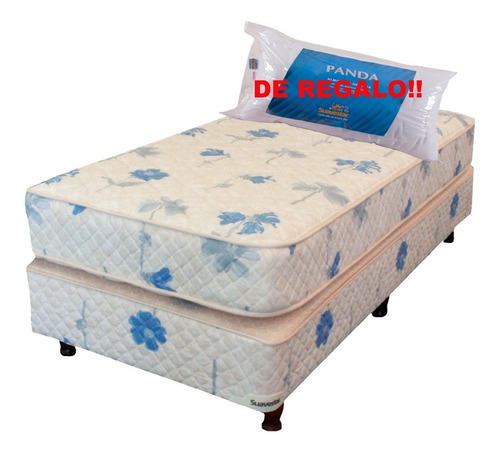 Colchon Y Sommier 1 Plaza Resorte 1 Almohada De Regalo