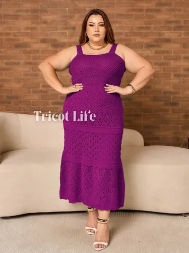 Vestido Plus Size Midi Feminino Tricot Festa Longo Elegante