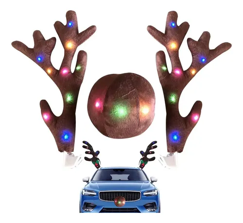 Kit Decoración Navideña Coche - Astas Reno LED Para Ventana, ¡Divertido Y Brillante!