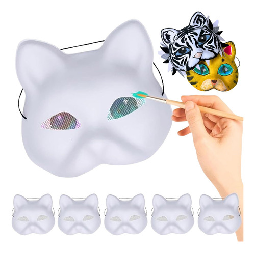 5 Máscaras De Gato Therian Con Malla Para Ojos Instaladas,