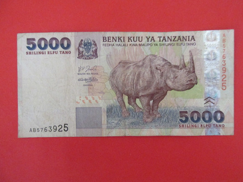Billete Africa Tanzania 5.000 Shilingi  De Coleccion  Raro