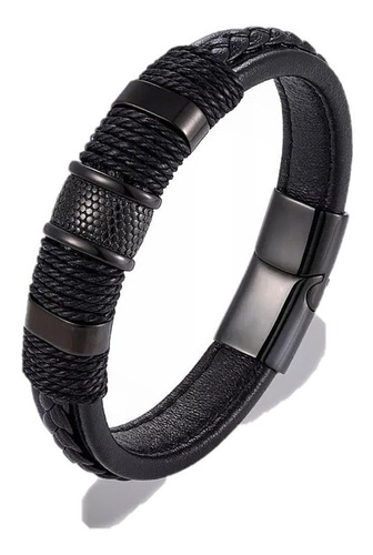 Pulsera De Cuero Black Titan Hombre Moda 2019 100% Il