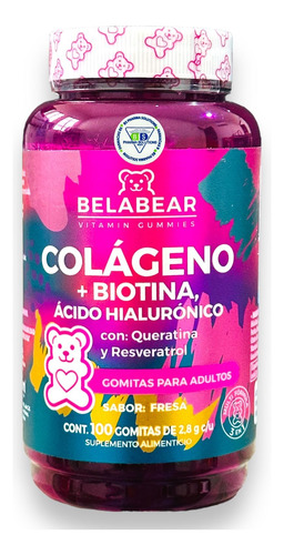 Belabear Colágeno+ Biotina, Ácido Hialurónico C/100 Gomitas