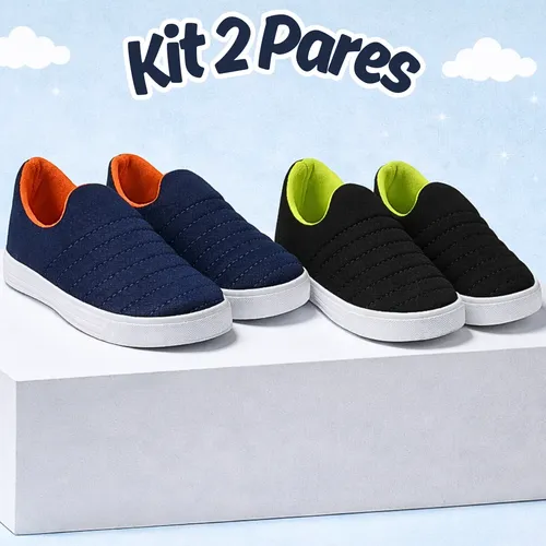 Kit 2 Tênis Calce Fácil Menino Infantil Escolar Confortável