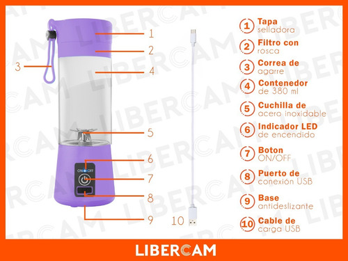Mini Licuadora Portatil Autolimpiante Usb 380ml 4 Hojas