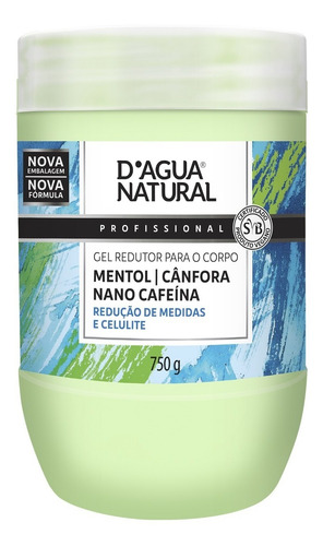 Gel Redutor Mentol Cânfora Nano Cafeína 750g D'agua Natural
