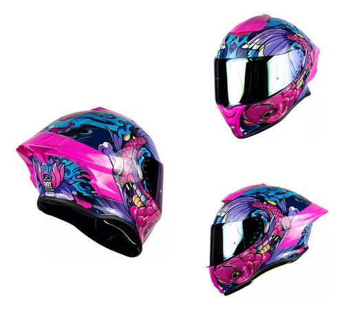 Casco Mujer Kov Buster Koi Rosa Morado Integral Para Moto Gp