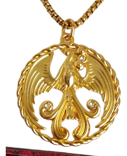 Medalla Ave Fenix Ench Oro C Strass Cadena Acero Renacer 