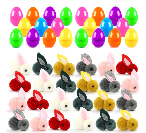 24 Piezas De Huevos De Pascua Y 24 Miniconejos De Peluche Co