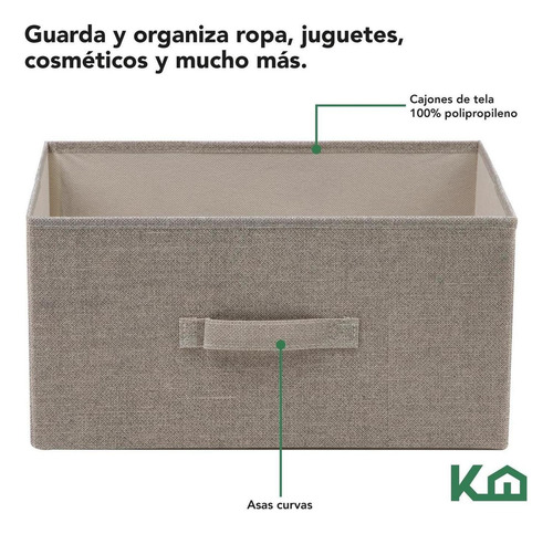 Kinghouse KINGCHEST2 Mesa de Noche Comoda 2 Cajones De Tela Tablero De Madera Recamara Color Beige