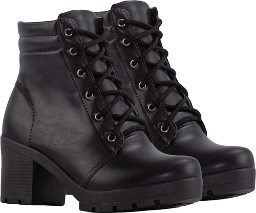Imagem 2 de 7 de Bota Feminina Coturno Salto Grosso Moda Tratorado Cano Curto