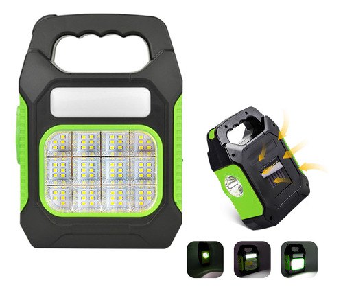 Lámpara Linterna Recargable Portátil Camping Solar Led Verde