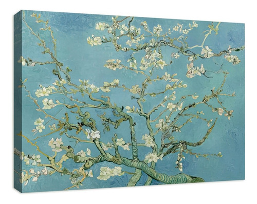 Cuadro Decorativo Canvas Coleccion Vincent Van Gogh 60x45 Color Almendro floreciendo Armazón Natural