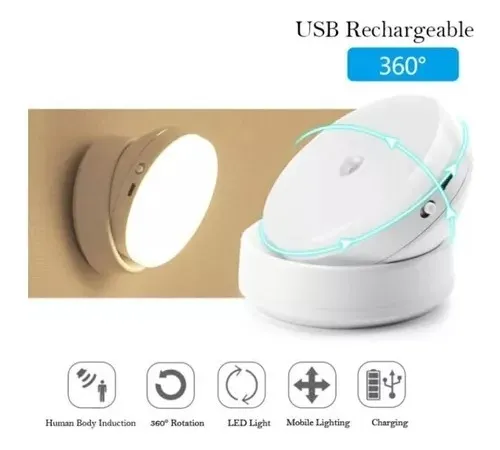 Lámpara Led Recargable Con Sensores De Movimiento Y Luz 360°