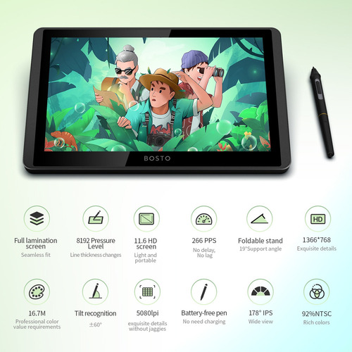 Zk Compatible Monitor Gráfico Para Tableta Bosto 12hd-a