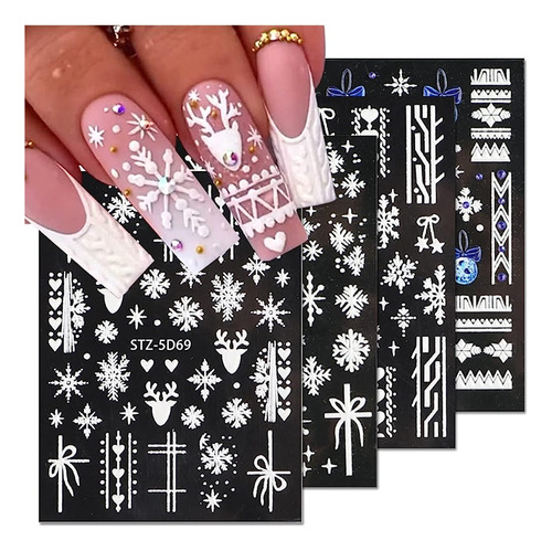 Pegatinas De Uñas De Navidad 5d Autoadhesivo Blanco Copo De 