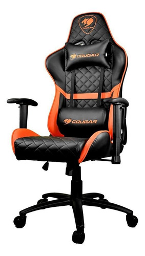 Imagen 2 de 4 de Silla de escritorio Cougar Armor One gamer ergonómica negra y naranja con tapizado de cuero sintético