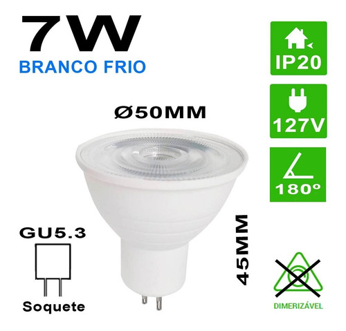 Imagem 4 de 5 de Lâmpada Led Dicroica Mr16 7w 127v Gu5.3 Branco Frio