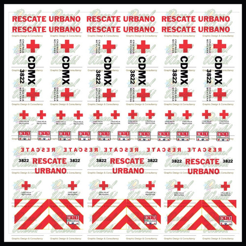 Decal(tampos)  Ambulancia Rescate Urbano Cruz Roja  1/64