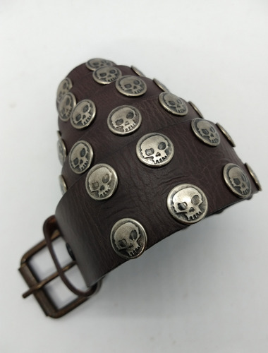 Cinturón De Cuero Con Calaveras, Chopper, Picos Negros Níque