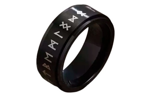 Anillo Vikingo Runas Spinner Unisex, Acero Inoxidable Negro