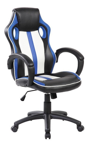 Silla de escritorio iQual 76HQ IQ76HQ gamer ergonómica  negra, azul y blanca con tapizado de cuero sintético