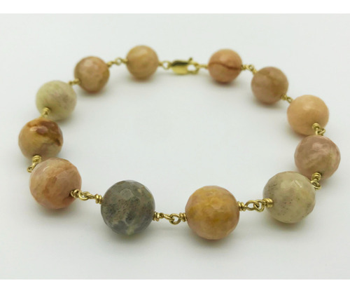 Pulsera Fs Gold Filled Piedra Del Sol 10mm Elegante. Color Beige Diámetro 5.5 Cm Largo 20.7 Cm