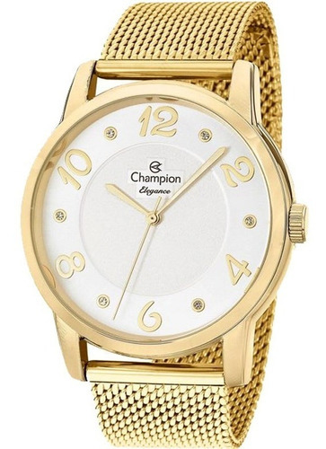 Relogio Feminino Dourado Champion Fundo Prata Prova Dagua Cor do fundo Prateado