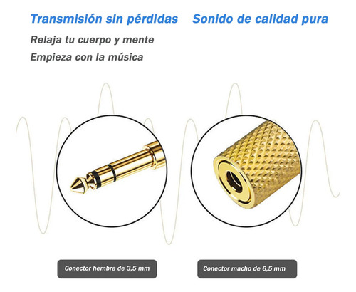 Olulupack 2pzs Adaptador Pro Trs Cobre: Jack 3.5mm A Plug 6.35mm Para Audífonos E Instrumentos,2 Adaptador Audio Plug Oro 24k 6.35mm Macho A 3.5mm Hembra