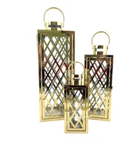 Comprar Juego De 3 Faroles Porta Velas Decorativos Con Rejilla