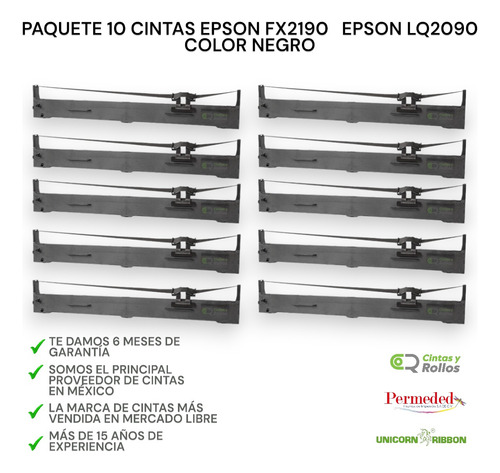 10 Cintas Para Fx2190 Color Negro Marca Unicorn