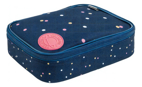 Estojo Box Académie Dots Tilibra Com Divisórias Cor Azul jeans Bolinhas