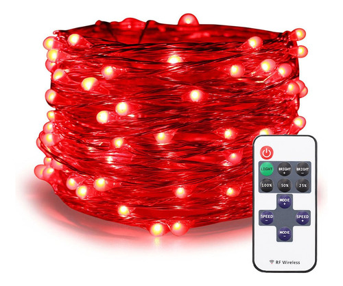 Cadena Luz Hada Roja Er Chen Enchufe 66 Pie 200 Led Regulabl